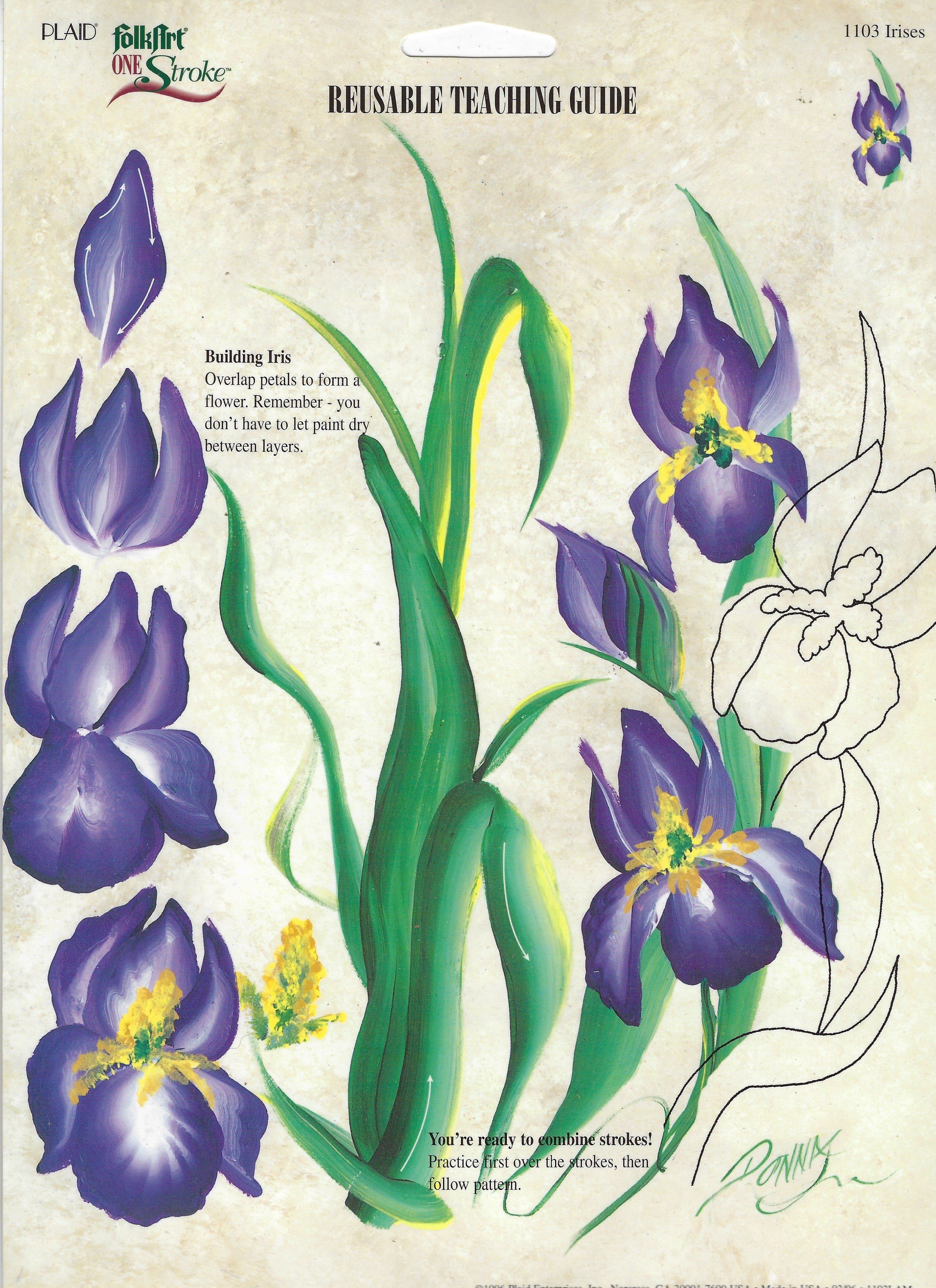 CLEARANCE:  Plaid One Stroke Reusable Teaching Guide 1103 Irises - Donna Dewberry