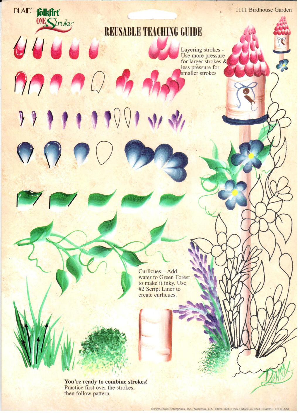 CLEARANCE:  Plaid One Stroke Reusable Teaching Guide 1111 Birdhouse Garden - Donna Dewberry