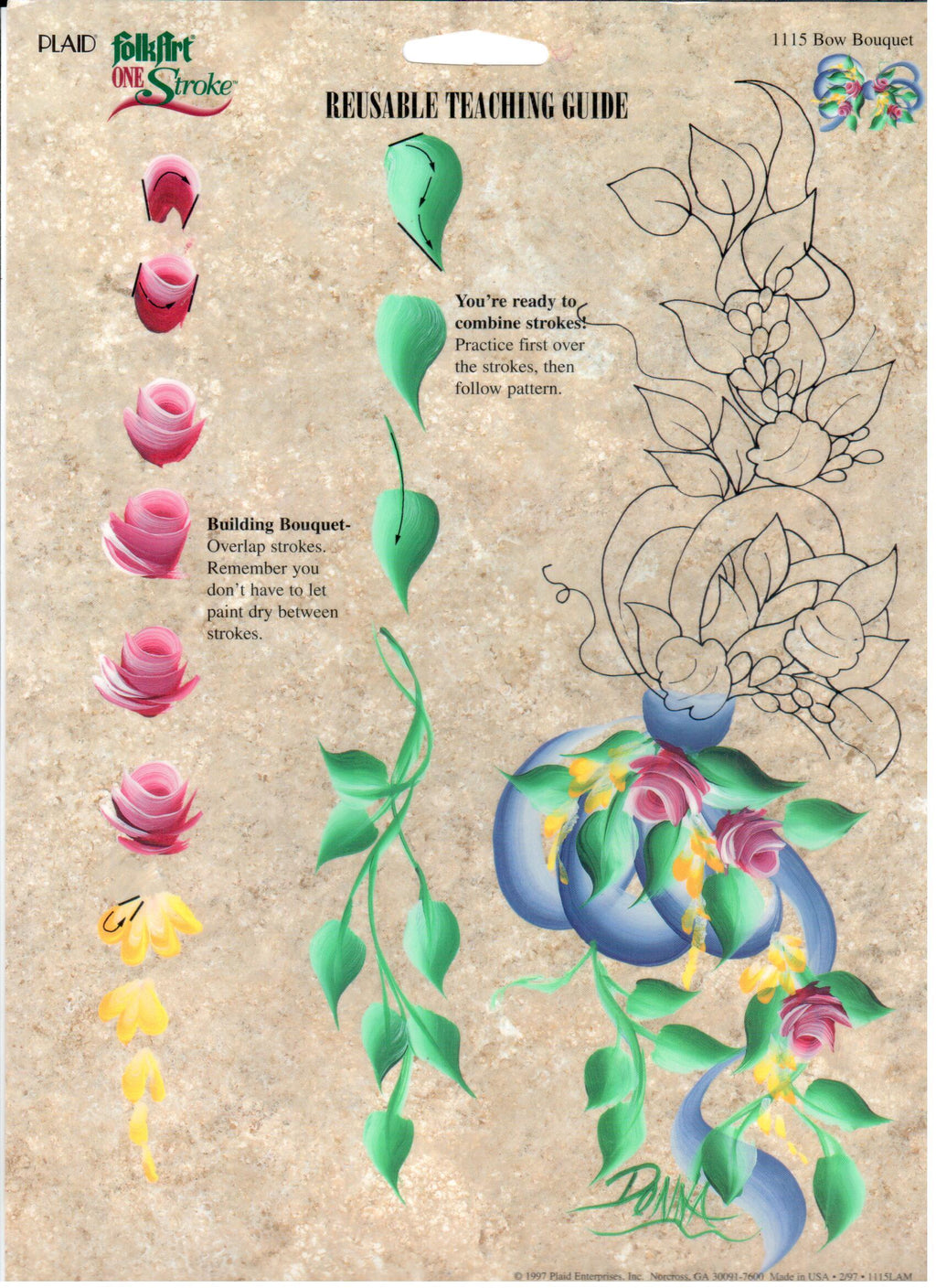 CLEARANCE:  Plaid One Stroke Reusable Teaching Guide 1115 Bow Bouquet - Donna Dewberry