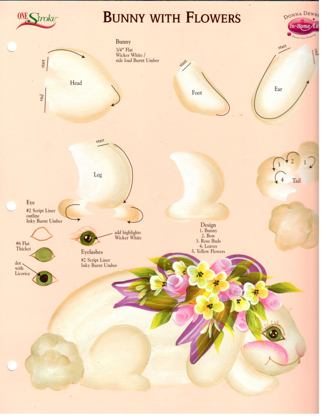CLEARANCE: One Stroke Worksheet Bunny with Flowers - Donna Dewberry