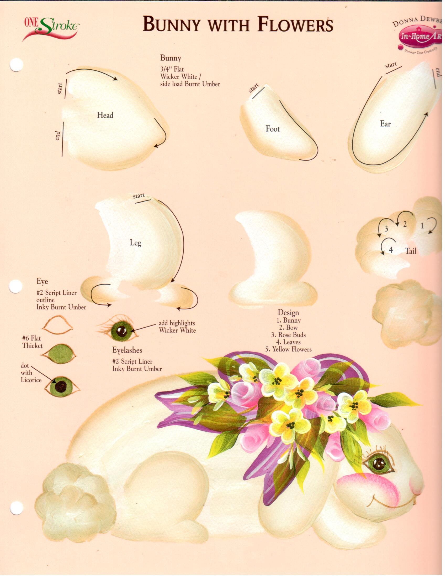 CLEARANCE: One Stroke Worksheet Bunny with Flowers - Donna Dewberry