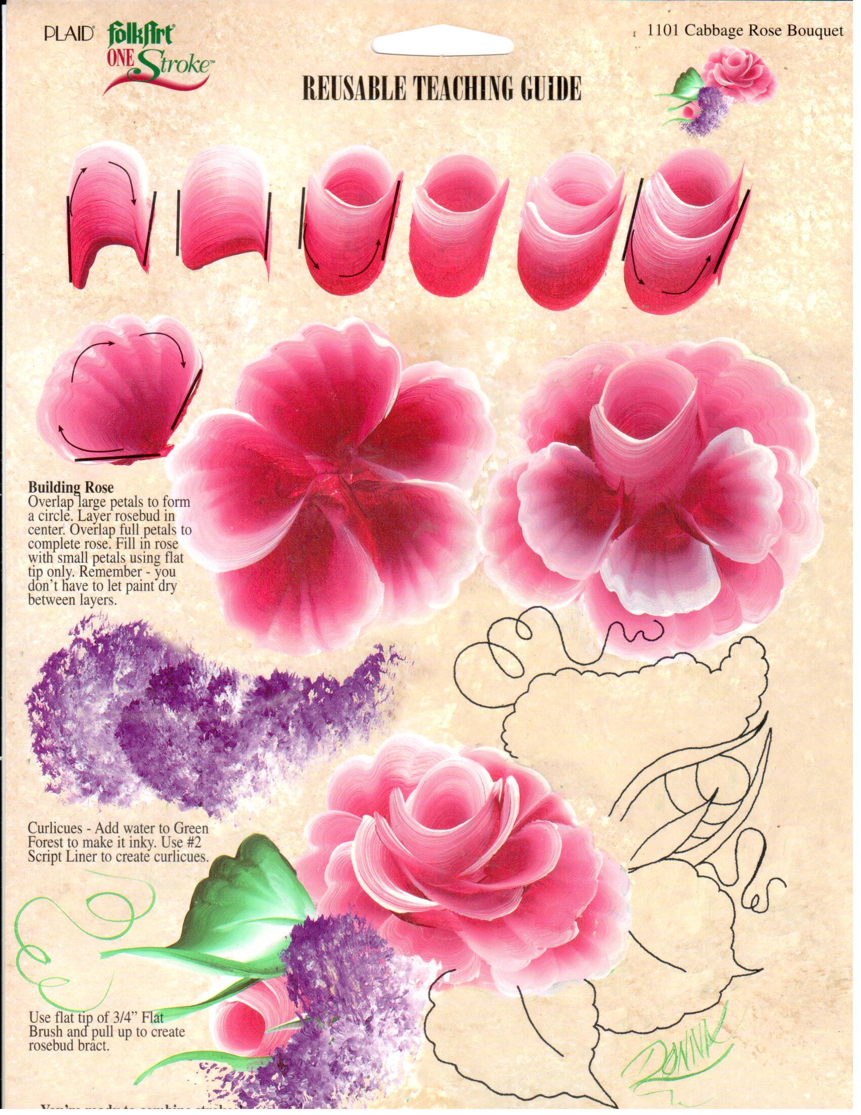 CLEARANCE:  Plaid One Stroke Reusable Teaching Guide 1101 Cabbage Rose Bouquet - Donna Dewberry