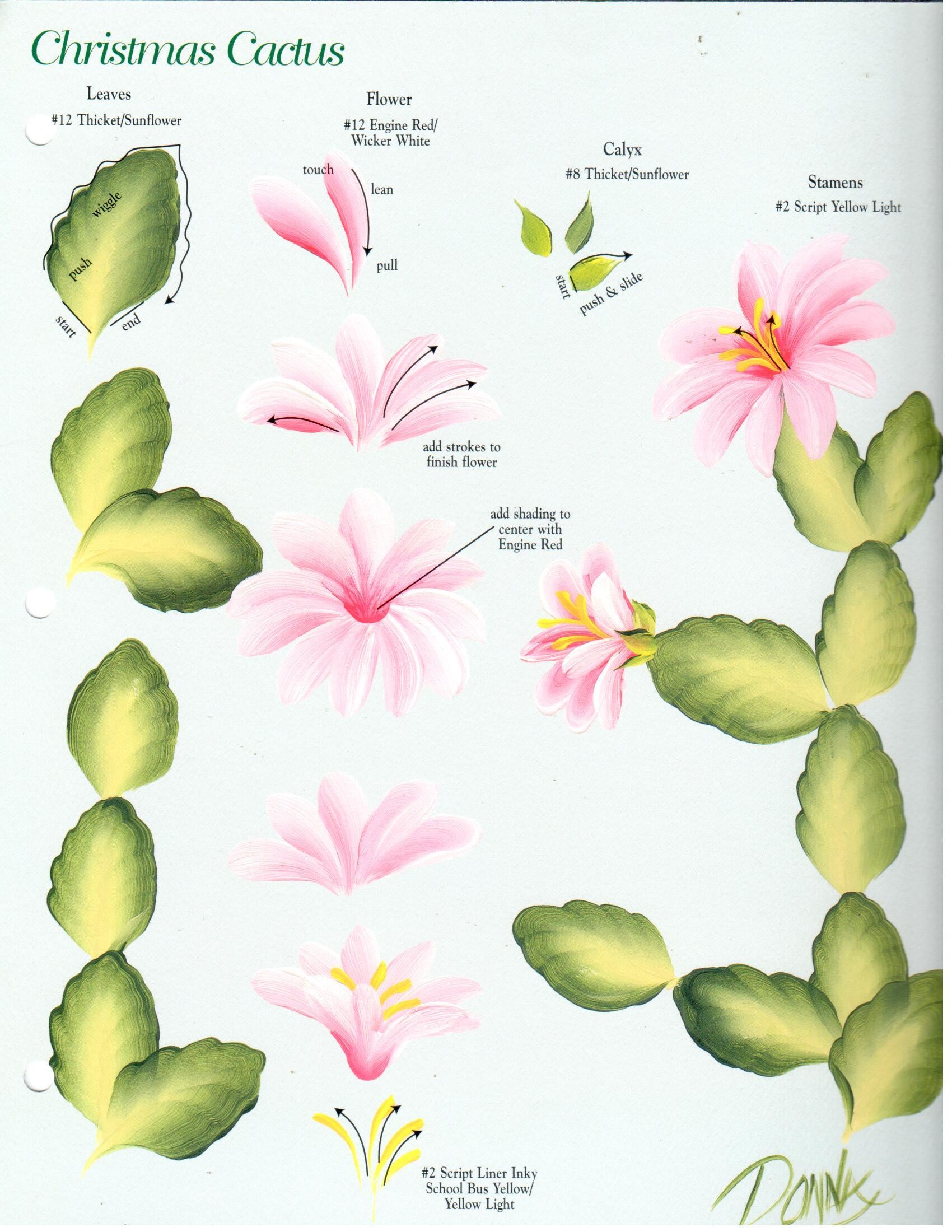 CLEARANCE: One Stroke Worksheet Christmas Cactus & Zinnia - Donna Dewberry