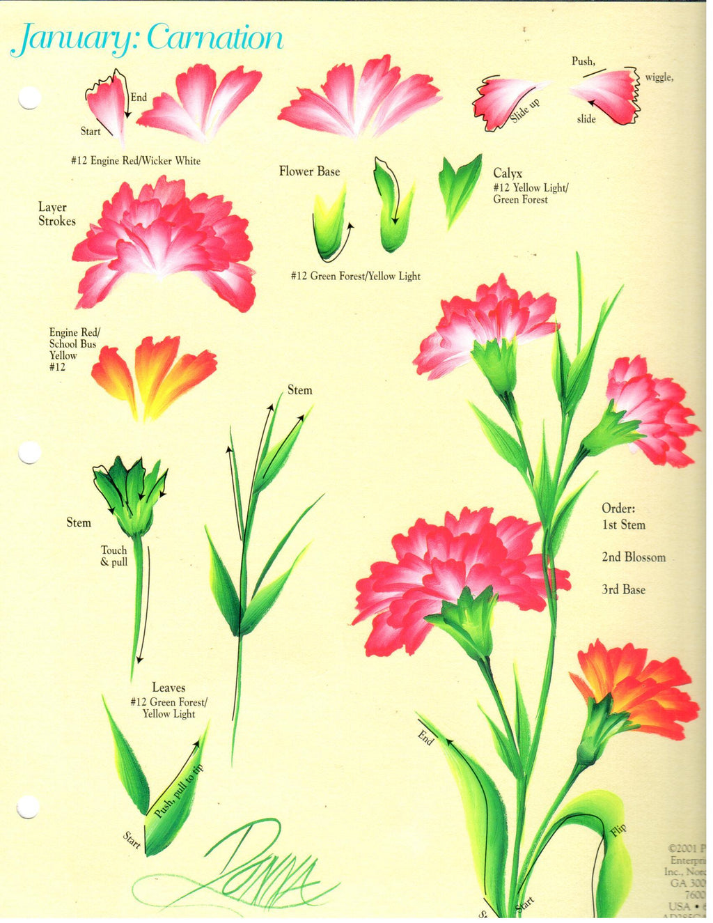 CLEARANCE: One Stroke Worksheet January Carnation & February Violet - Donna Dewberry