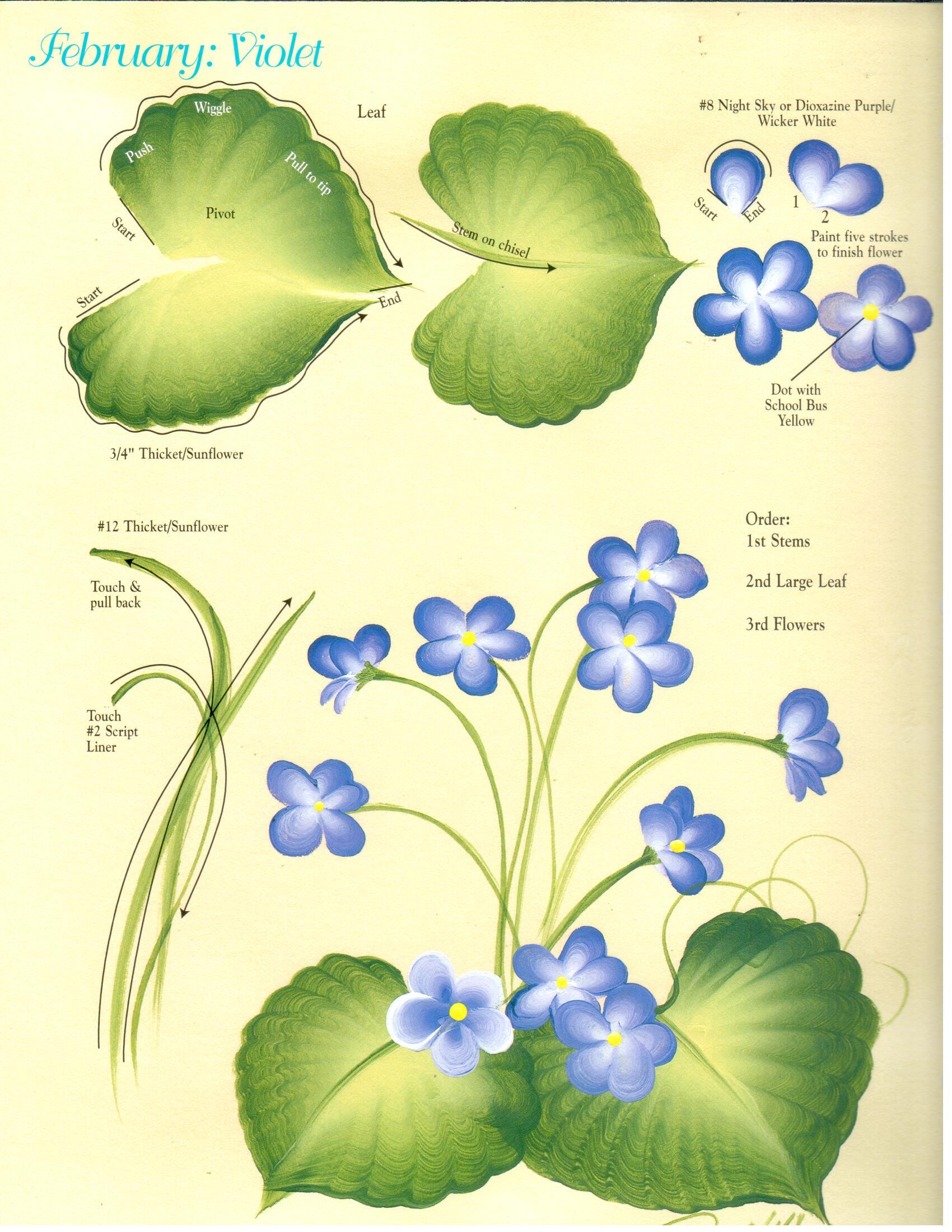 CLEARANCE: One Stroke Worksheet January Carnation & February Violet - Donna Dewberry