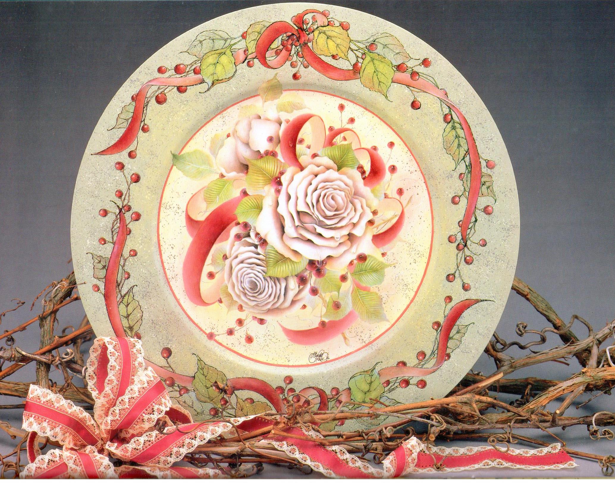 Folk Art Designs Christmas Plate Collection - Multi Artist - OOP