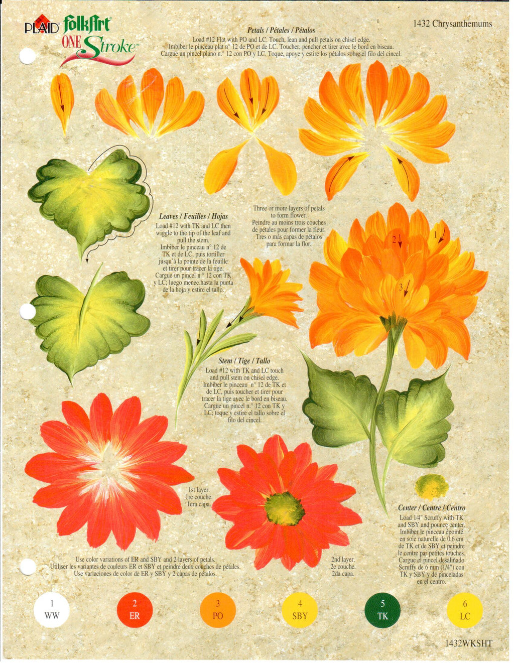 CLEARANCE: Plaid One Stroke Worksheet 1432 Chrysanthemums - Donna Dewberry