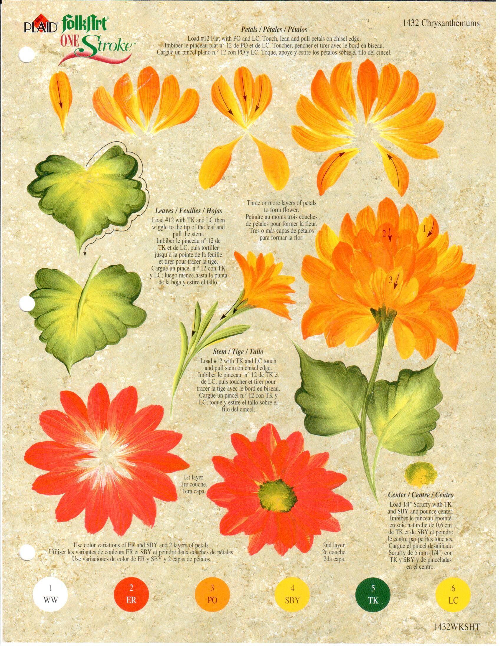 CLEARANCE: Plaid One Stroke Worksheet 1432 Chrysanthemums - Donna Dewberry
