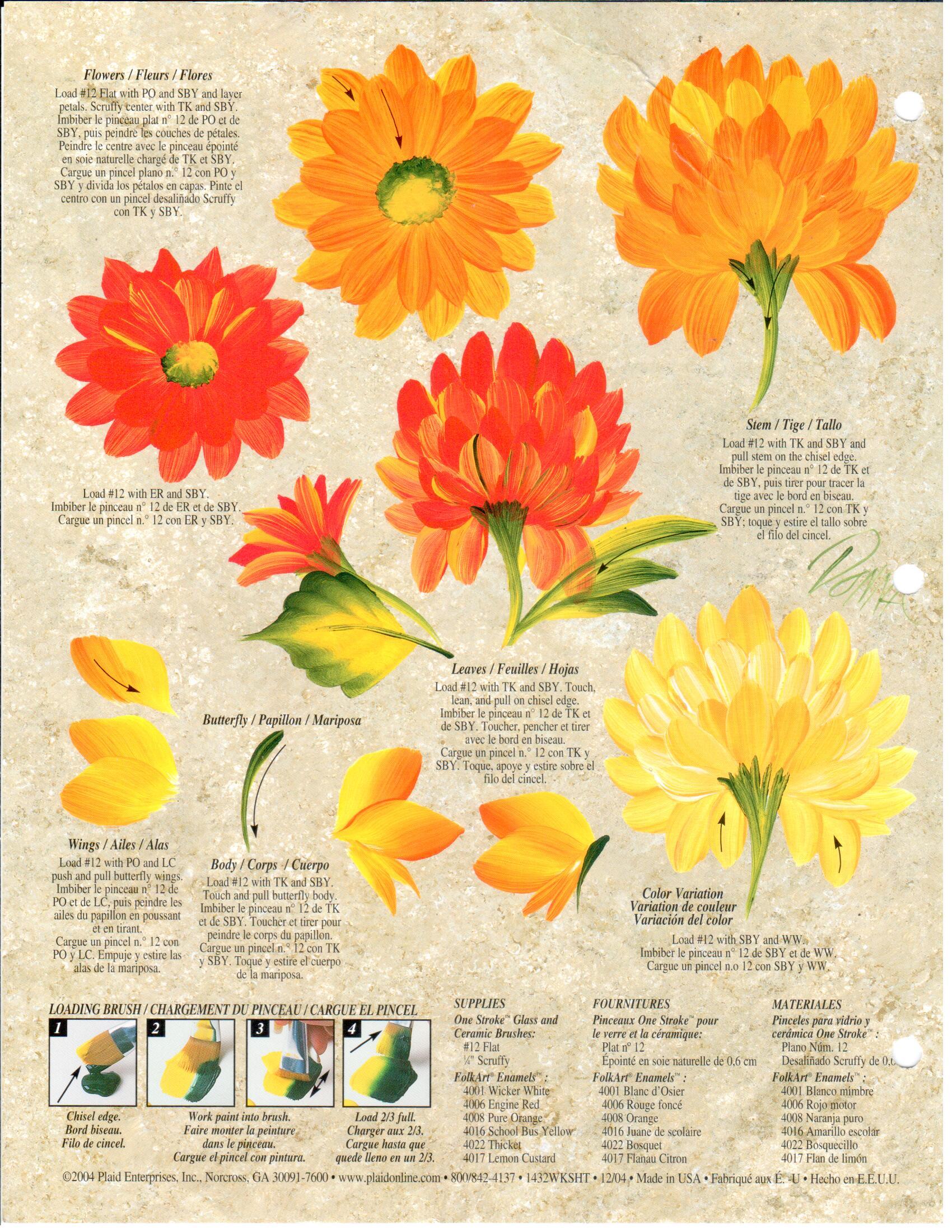 CLEARANCE: Plaid One Stroke Worksheet 1432 Chrysanthemums - Donna Dewberry