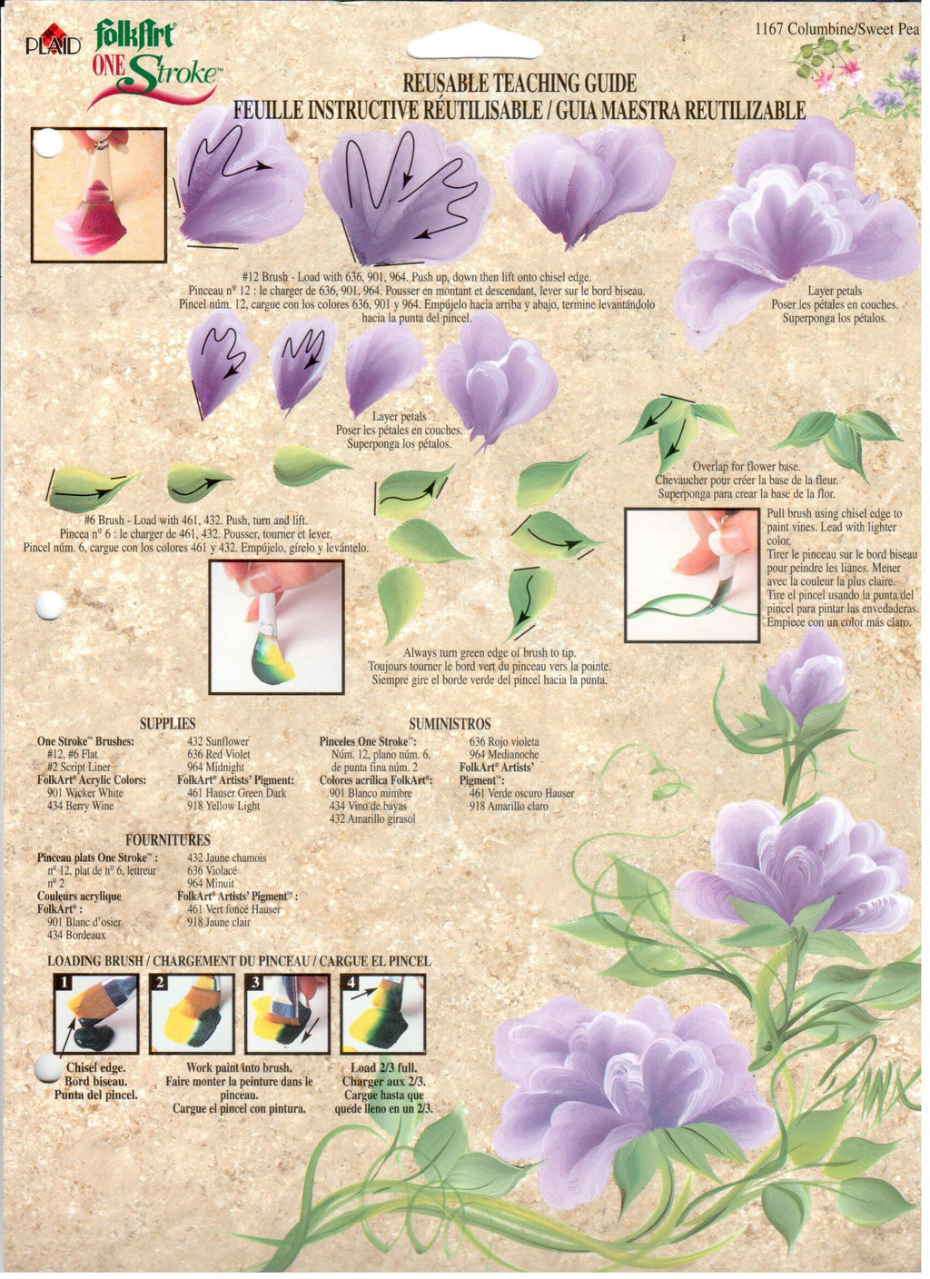 CLEARANCE:  Plaid One Stroke Reusable Teaching Guide 1167 Columbine/Sweet Pea - Donna Dewberry