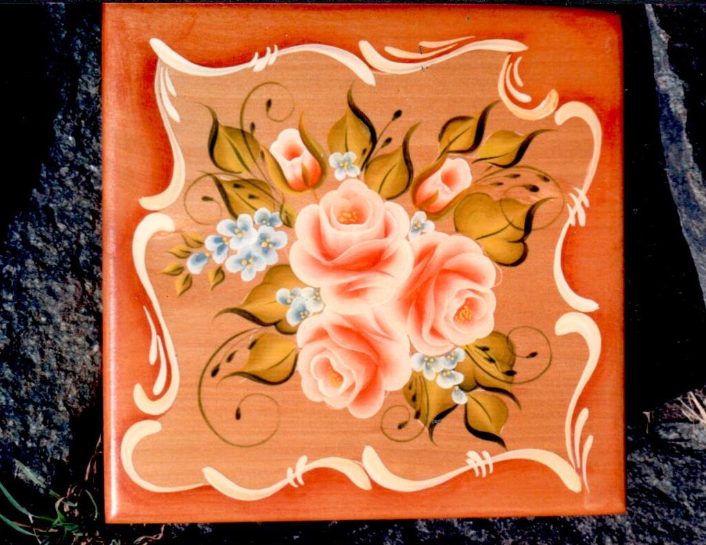 Coral Roses and Blue Forget-Me-Nots - Kay Ludlow