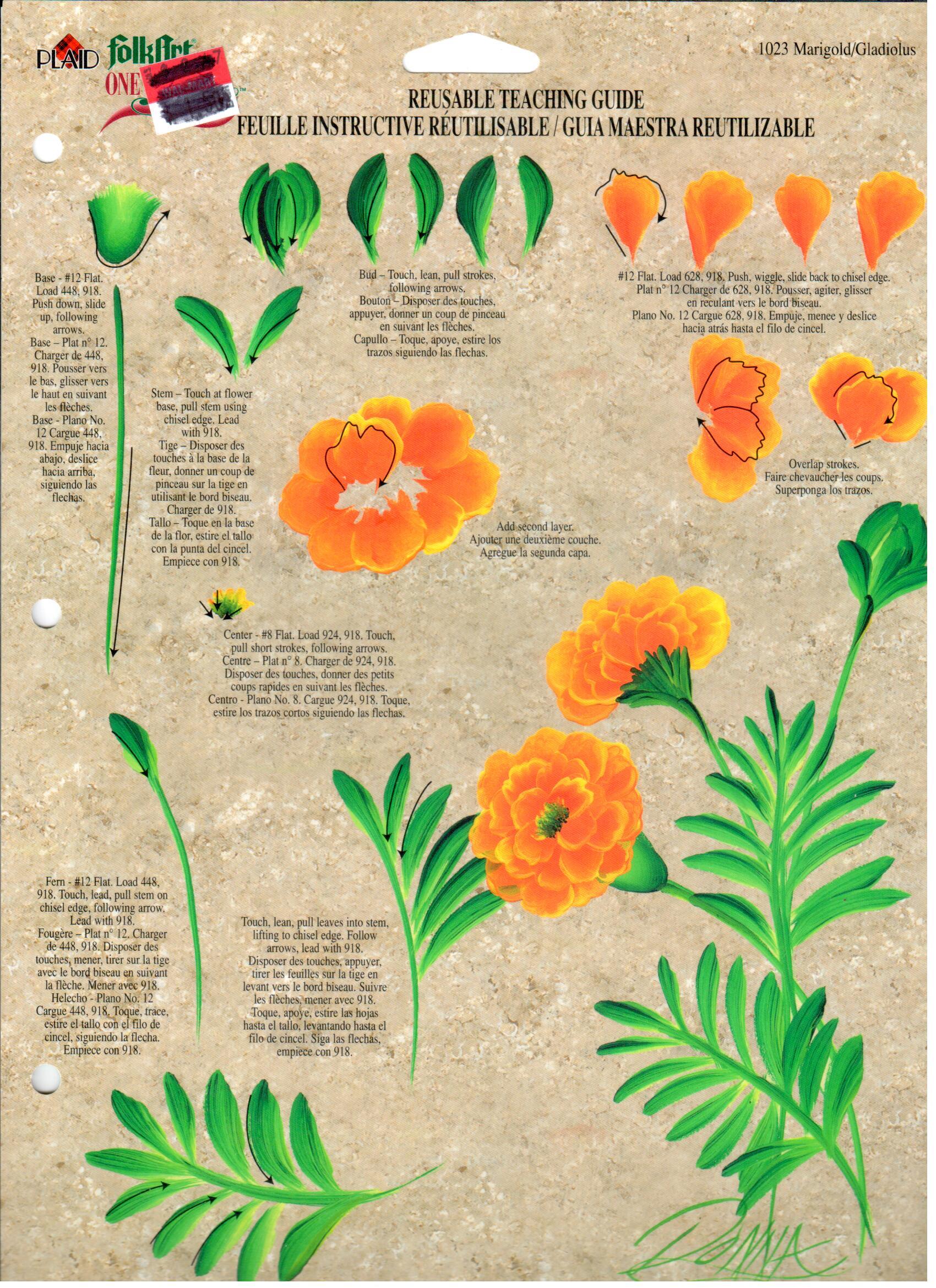 CLEARANCE:  Plaid One Stroke Reusable Teaching Guide 1023 Marigold/Gladiolus - Donna Dewberry