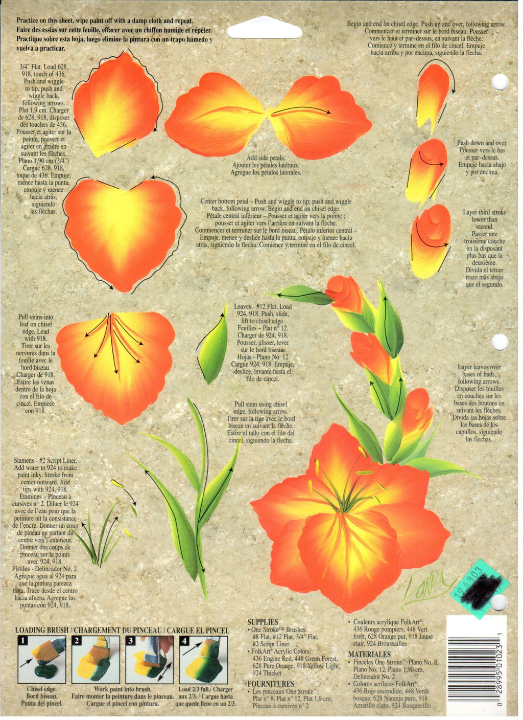 CLEARANCE:  Plaid One Stroke Reusable Teaching Guide 1023 Marigold/Gladiolus - Donna Dewberry