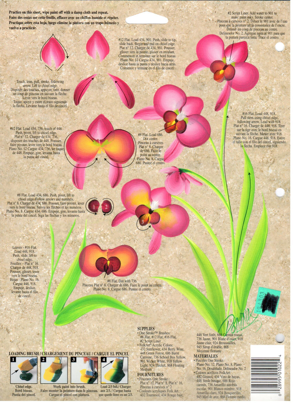 CLEARANCE:  Plaid One Stroke Reusable Teaching Guide 1022 Orchids - Donna Dewberry