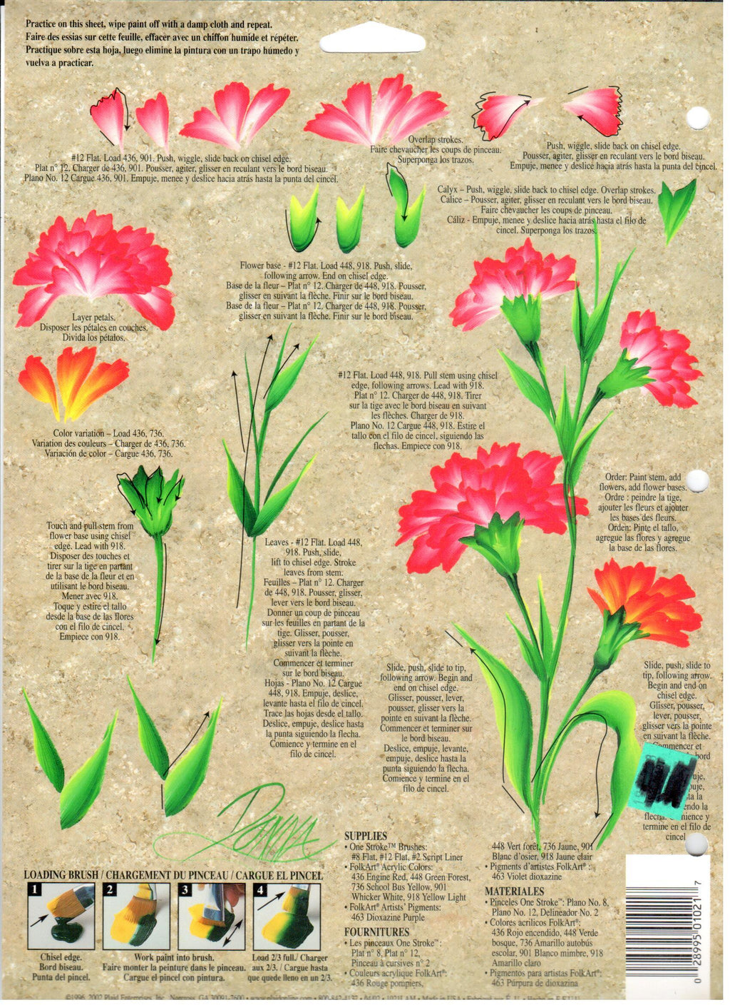 CLEARANCE:  Plaid One Stroke Reusable Teaching Guide 1021 Petunia/Carnation - Donna Dewberry