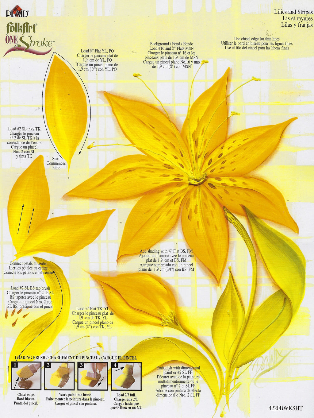 CLEARANCE:  Plaid One Stroke Worksheet 4220A Patchwork Florals/Lilies and Stripes - Donna Dewberry
