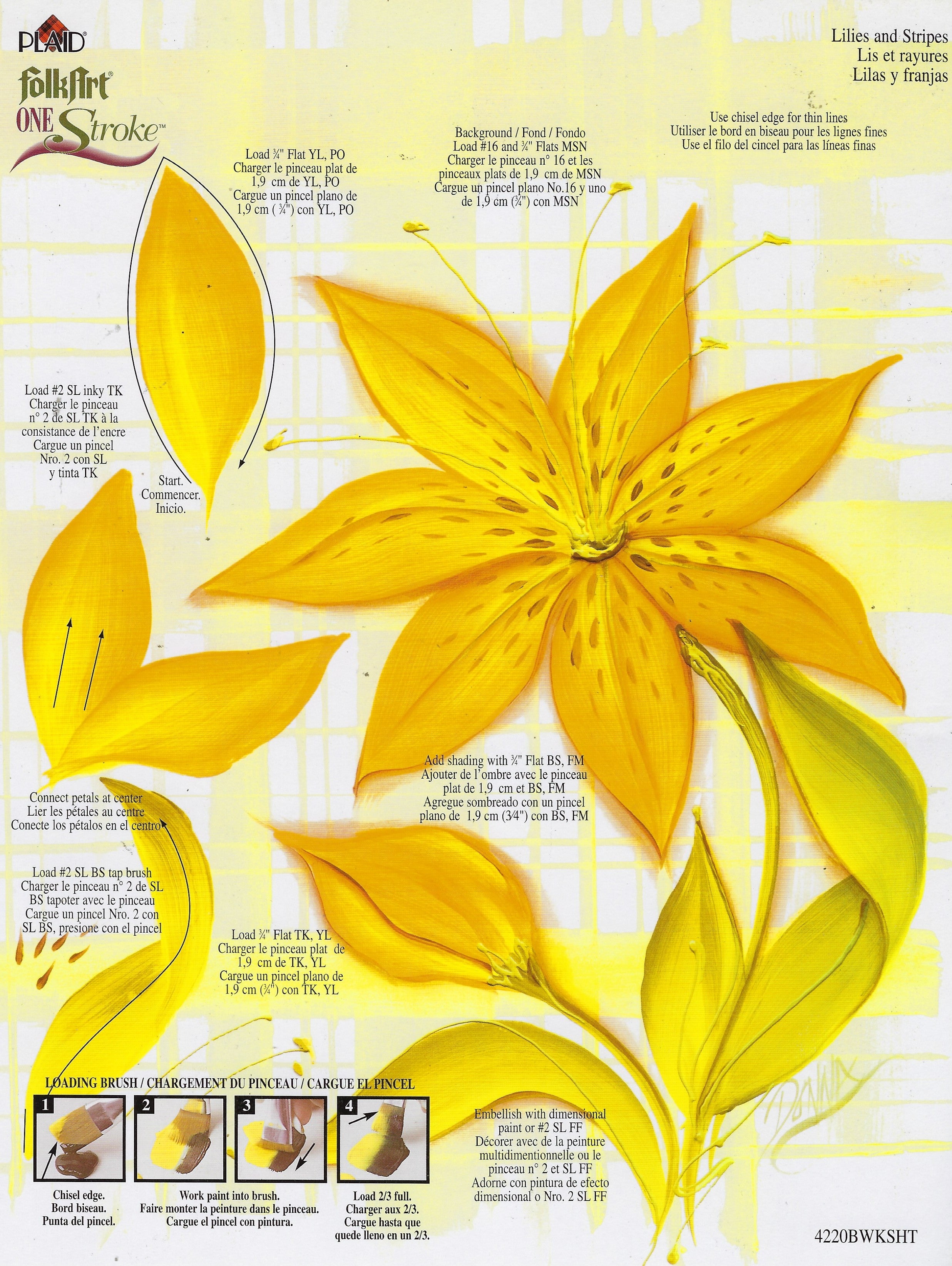 CLEARANCE:  Plaid One Stroke Worksheet 4220A Patchwork Florals/Lilies and Stripes - Donna Dewberry