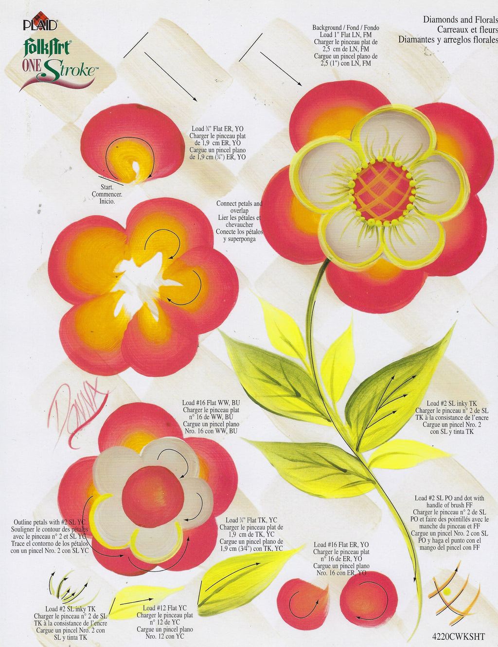 CLEARANCE:  Plaid One Stroke Worksheet 4220C Diamonds & Florals / Floral Fun - Donna Dewberry