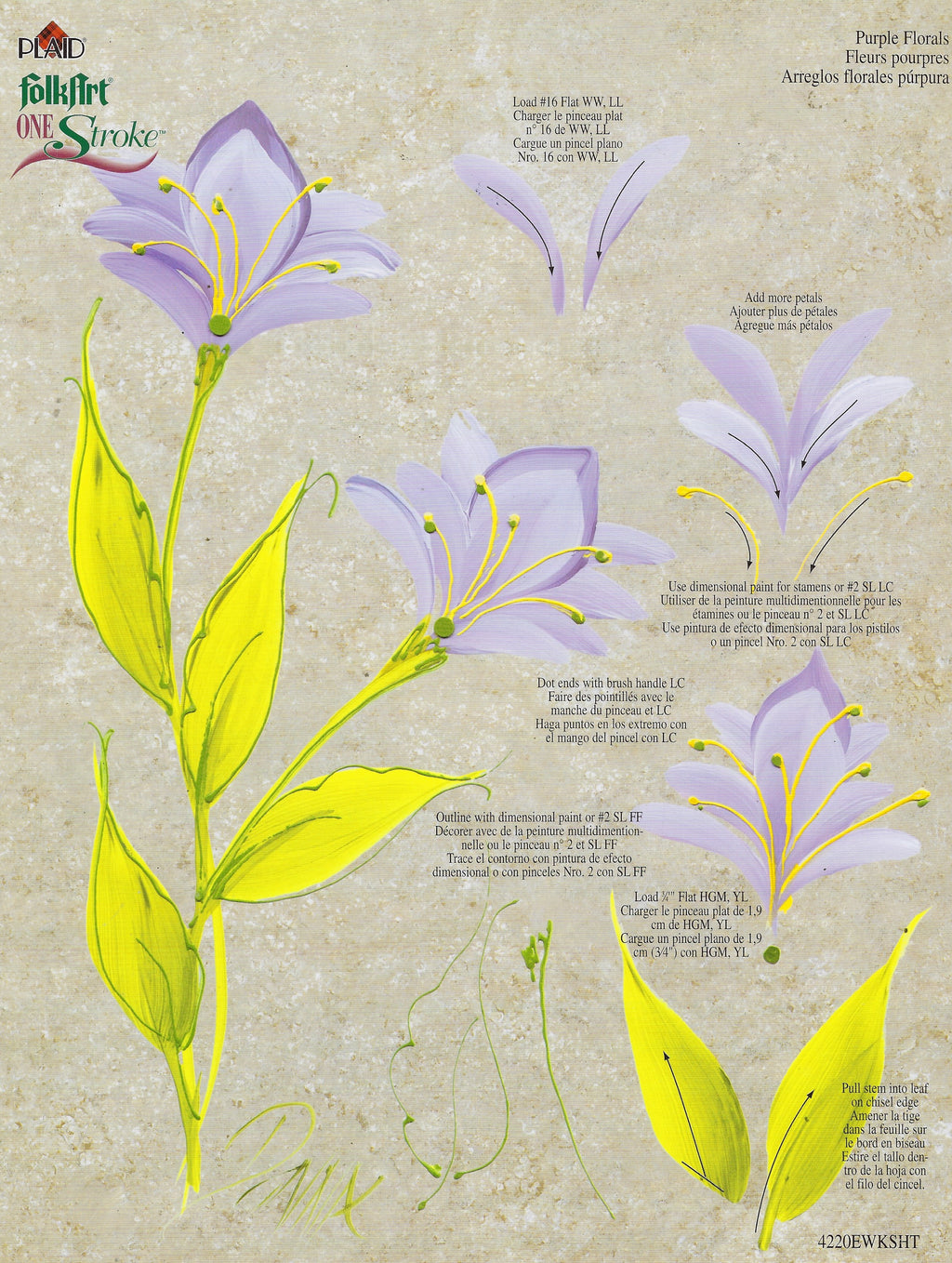 CLEARANCE:  Plaid One Stroke Worksheet 4220E Purple Florals/Bold Floral - Donna Dewberry