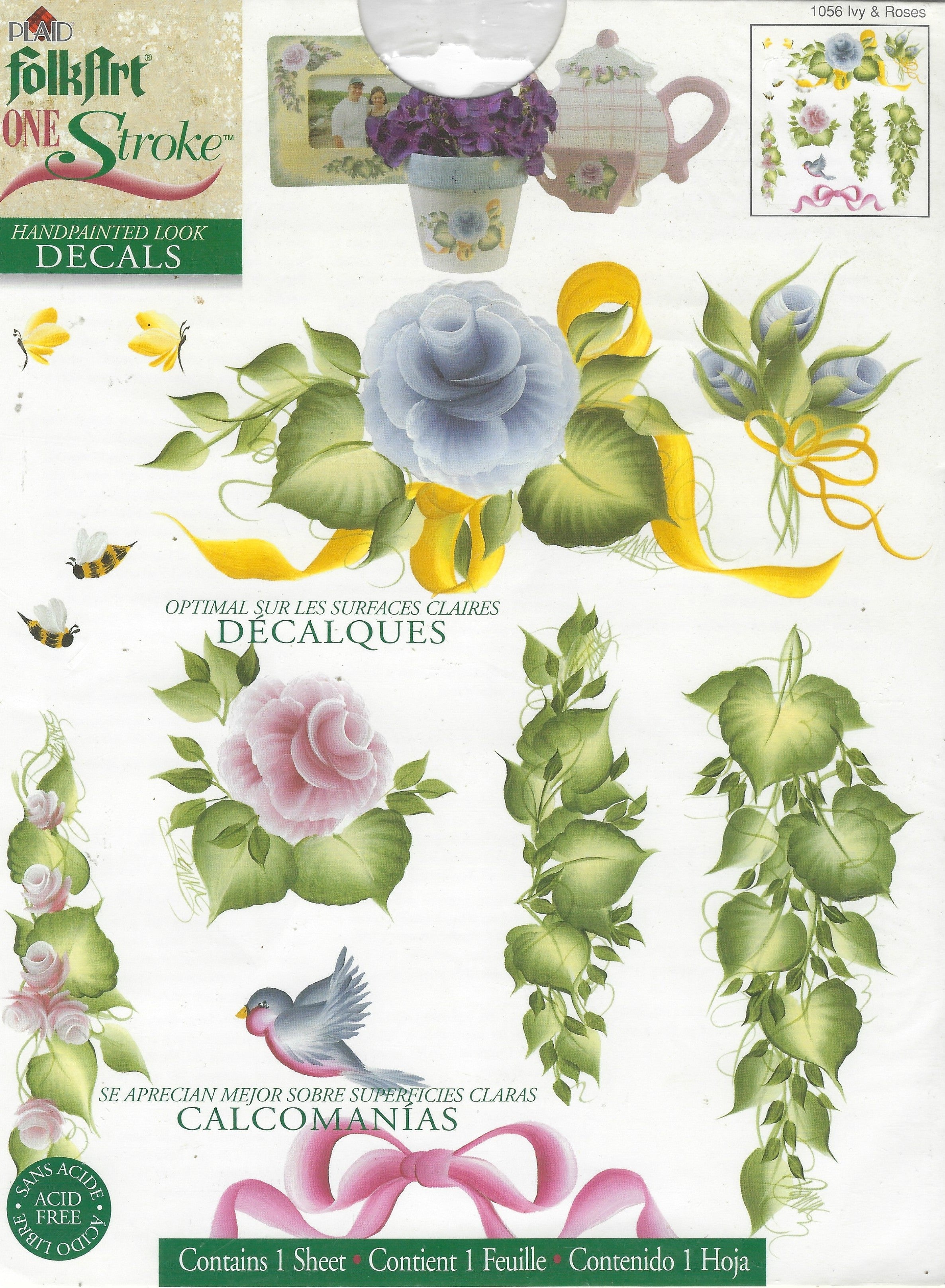 CLEARANCE:  Plaid One Stroke Handpainted Look Decals 1056 Ivy & Roses