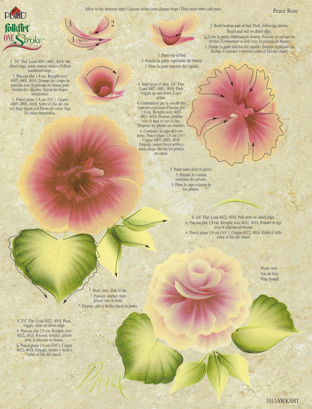 CLEARANCE:  Plaid One Stroke Worksheet 1013A Peace Rose/Poppies - Donna Dewberry