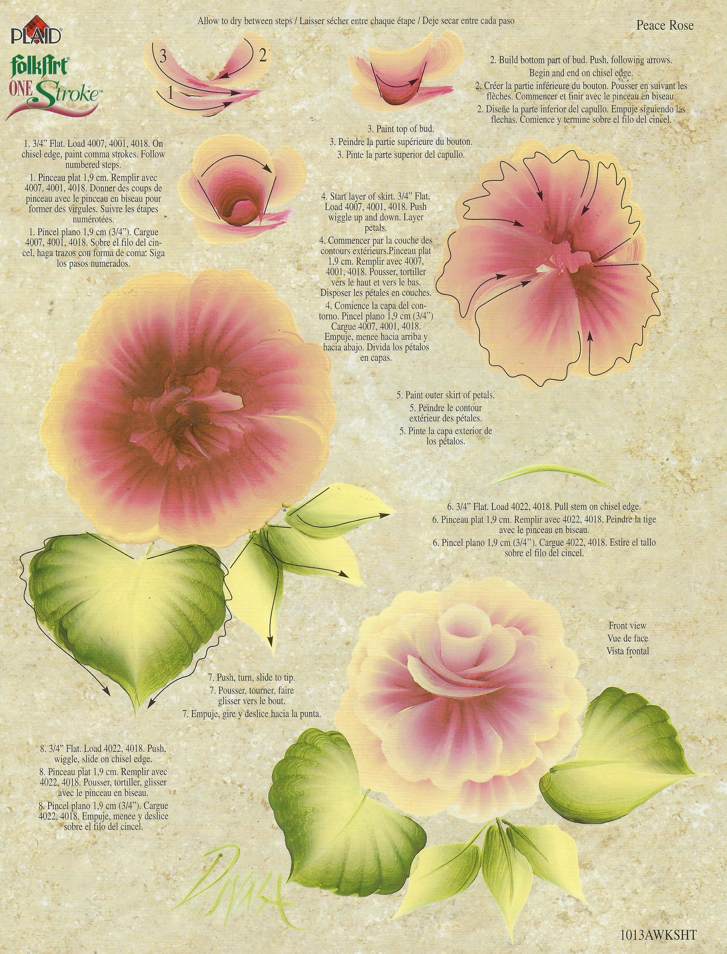 CLEARANCE:  Plaid One Stroke Worksheet 1013A Peace Rose/Poppies - Donna Dewberry