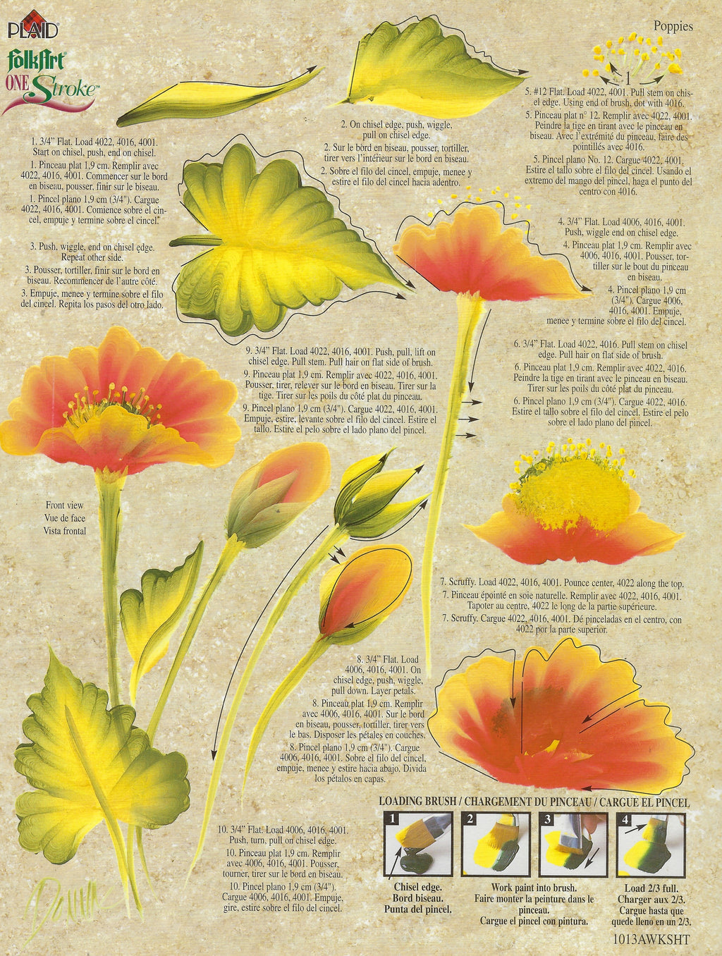 CLEARANCE:  Plaid One Stroke Worksheet 1013A Peace Rose/Poppies - Donna Dewberry