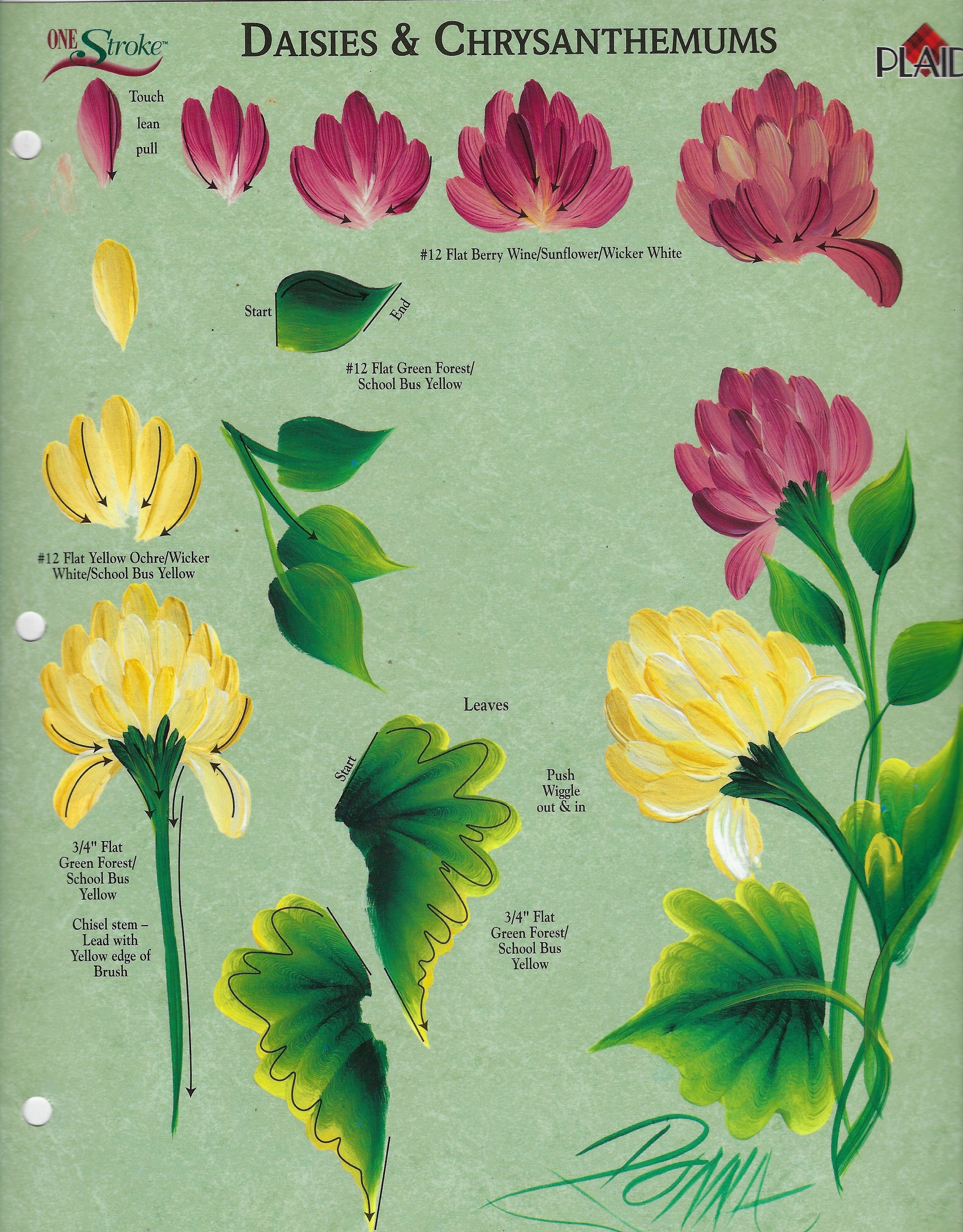 CLEARANCE: Plaid One Stroke Worksheet Daises & Chrysanthemums