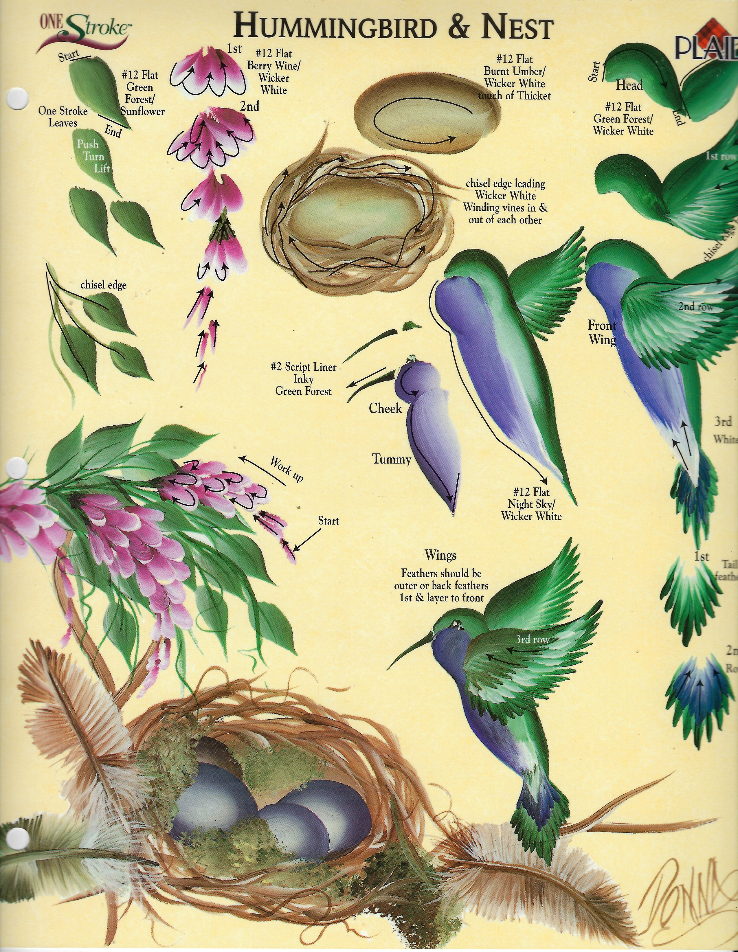 CLEARANCE:  Plaid One Stroke Worksheet Hummingbird & Nest