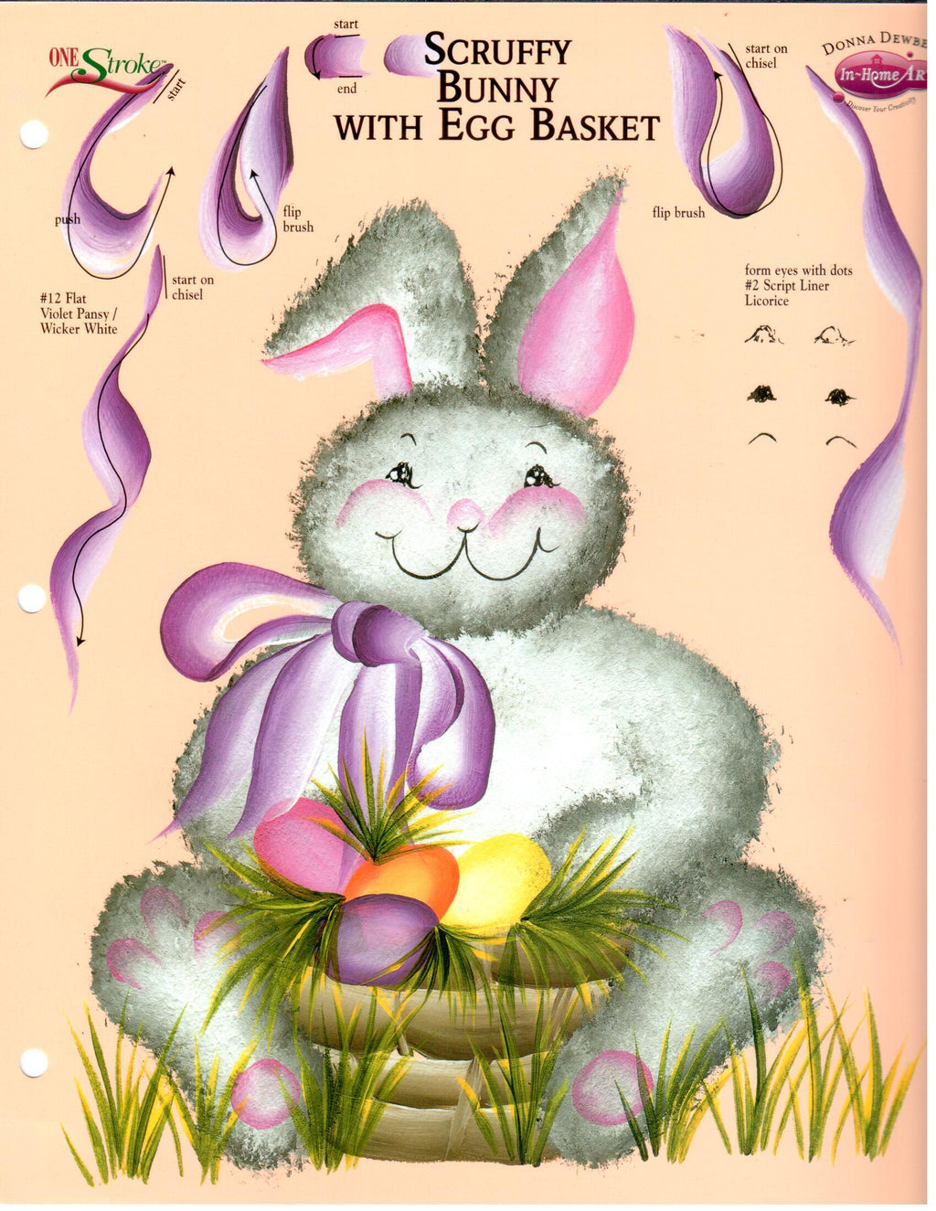 CLEARANCE: One Stroke Worksheet Scruffy Bunny with Egg Basket - Donna Dewberry