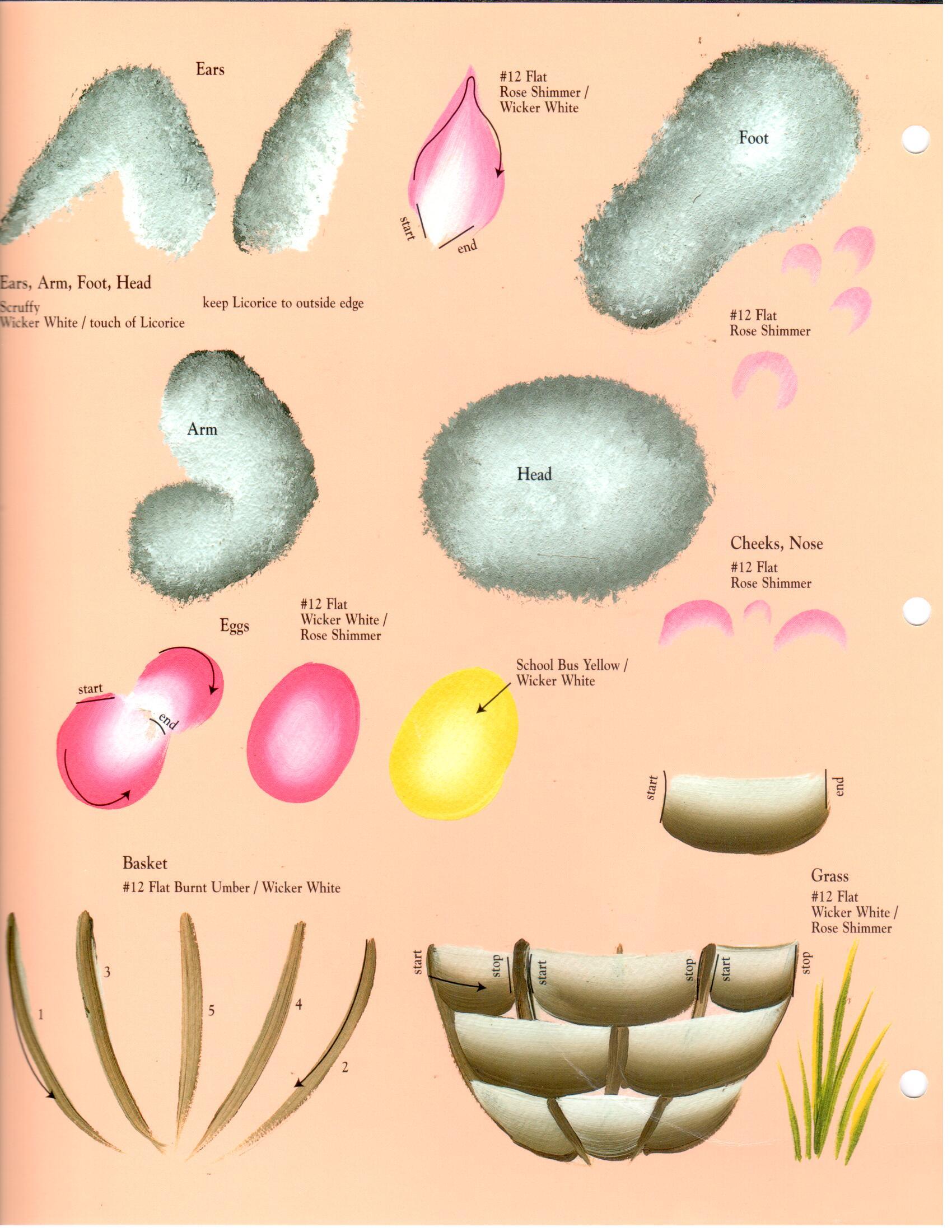 CLEARANCE: One Stroke Worksheet Scruffy Bunny with Egg Basket - Donna Dewberry