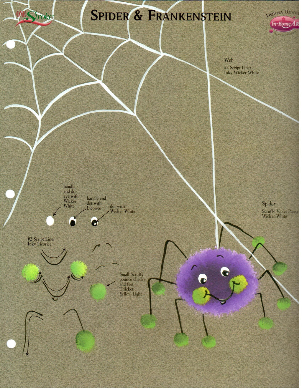 CLEARANCE: One Stroke Worksheet Spider & Frankenstein - Donna Dewberry