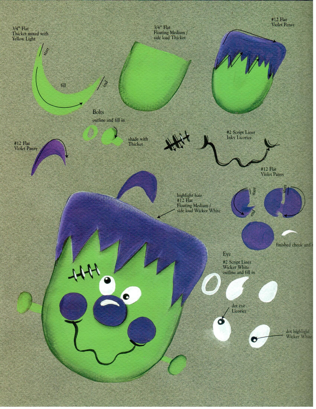 CLEARANCE: One Stroke Worksheet Spider & Frankenstein - Donna Dewberry