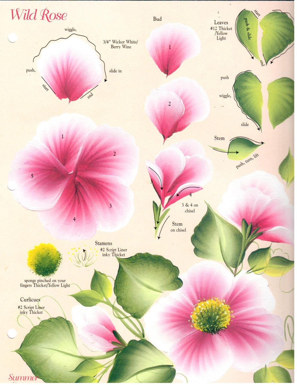 CLEARANCE: One Stroke Worksheet Wild Rose & Foxglove or Hollyhock - Donna Dewberry