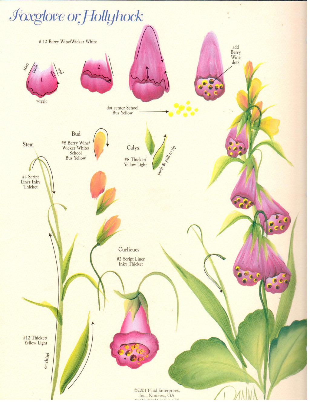 CLEARANCE: One Stroke Worksheet Wild Rose & Foxglove or Hollyhock - Donna Dewberry