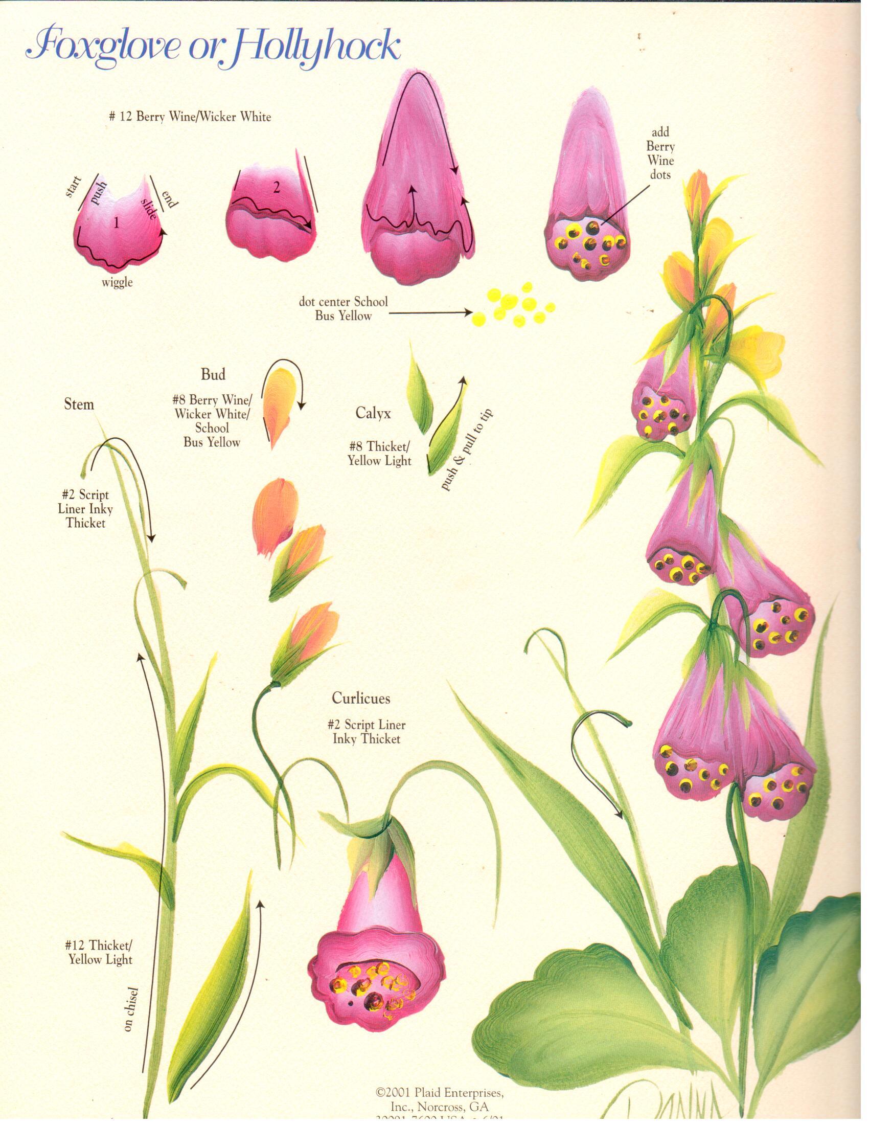 CLEARANCE: One Stroke Worksheet Wild Rose & Foxglove or Hollyhock - Donna Dewberry
