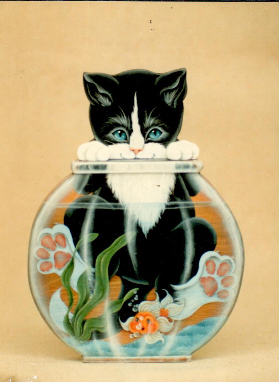 Wishful Thinking Cat and Fish Bowl - Debbie Mitchell