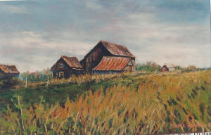 Rustic Barns in Tall Autumn Grass - Carole Spandau