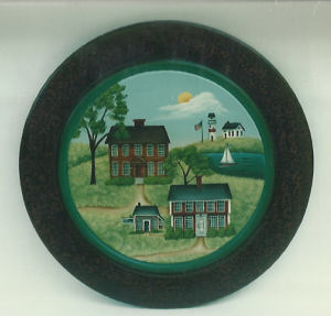 Houses with Lighthouse and Boat on Round - Catherine Holman